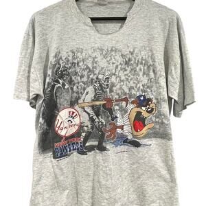 Vintage 90s New York Yankees Taz Looney Tunes 1991 Single Stitch Shirt Large